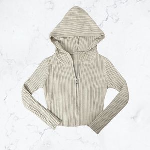 Tan Beige Ribbed Knit Cropped Sweater Jacket